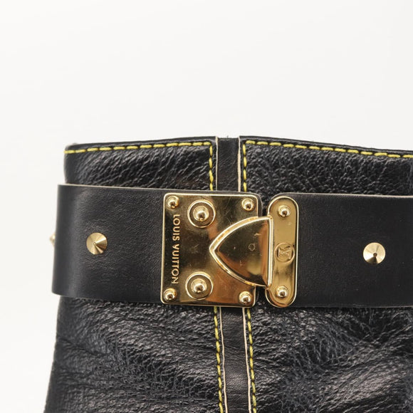 LOUIS VUITTON Short Boots Suhari Leather 34 1/2 Black Gold LV Auth 143282