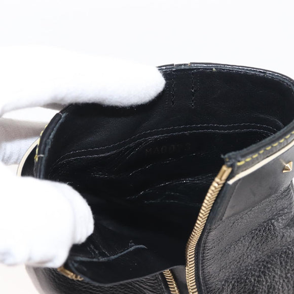 LOUIS VUITTON Short Boots Suhari Leather 34 1/2 Black Gold LV Auth 143282
