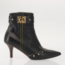 LOUIS VUITTON Short Boots Suhari Leather 34 1/2 Black Gold LV Auth 143282-4