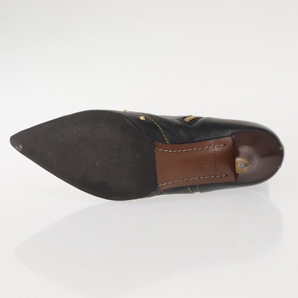 LOUIS VUITTON Short Boots Suhari Leather 34 1/2 Black Gold LV Auth 143282