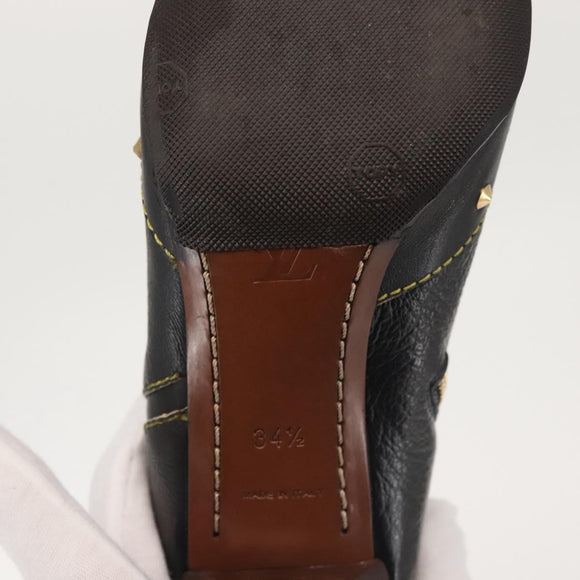 LOUIS VUITTON Short Boots Suhari Leather 34 1/2 Black Gold LV Auth 143282