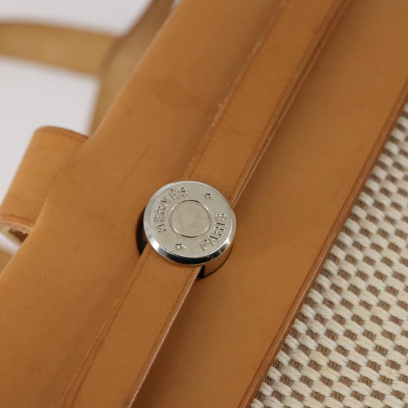 HERMES Her Bag Cabus GM Tote Bag Canvas Leather Beige Auth 143299