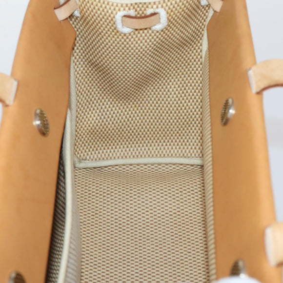 HERMES Her Bag Cabus GM Tote Bag Canvas Leather Beige Auth 143299