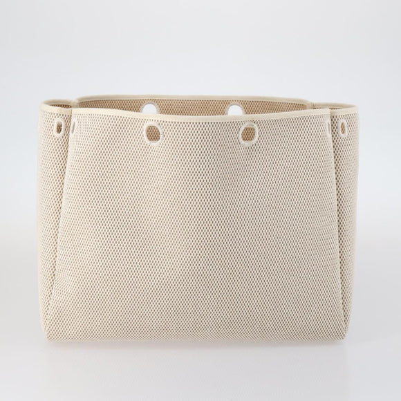 HERMES Her Bag Cabus GM Tote Bag Canvas Leather Beige Auth 143299