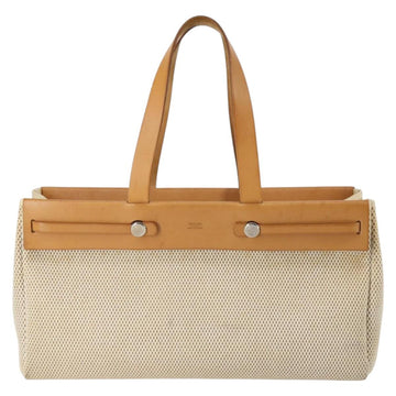 HERMES Her Bag Cabus GM Tote Bag Canvas Leather Beige Auth 143299 - 0