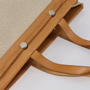 HERMES Her Bag Cabus GM Tote Bag Canvas Leather Beige Auth 143299-6