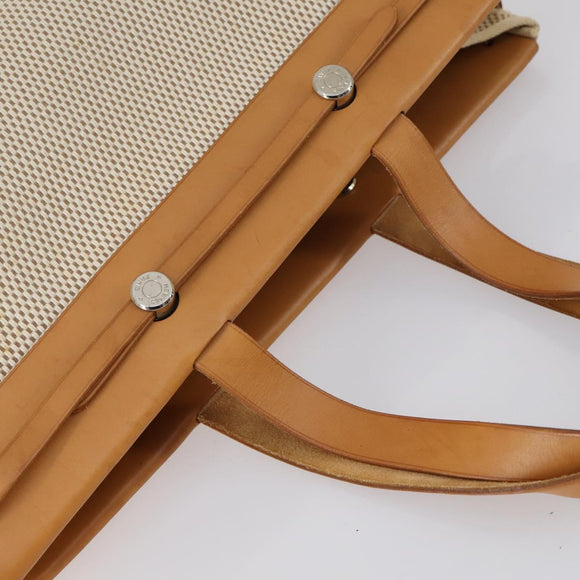 HERMES Her Bag Cabus GM Tote Bag Canvas Leather Beige Auth 143299