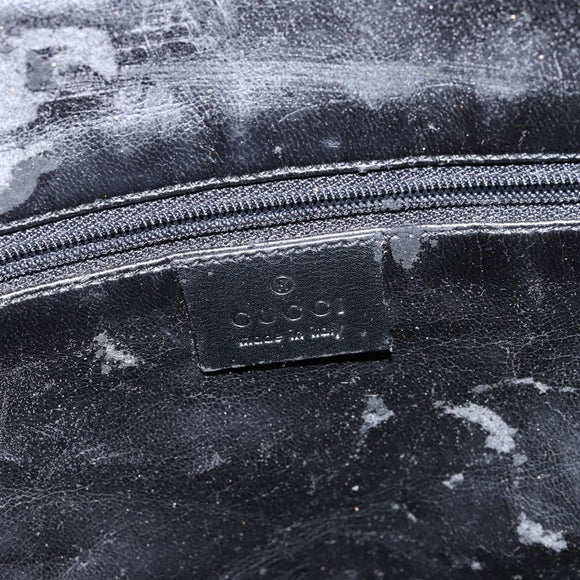 GUCCI Bamboo Hand Bag Leather Black Gold 001 1577 Auth 143300