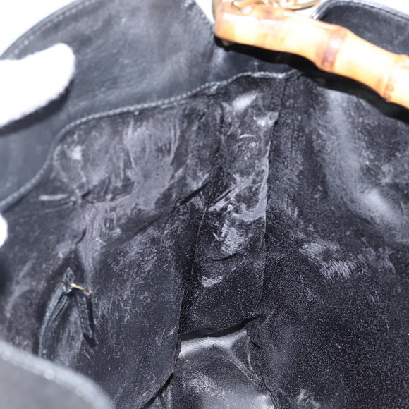 GUCCI Bamboo Hand Bag Leather Black Gold 001 1577 Auth 143300