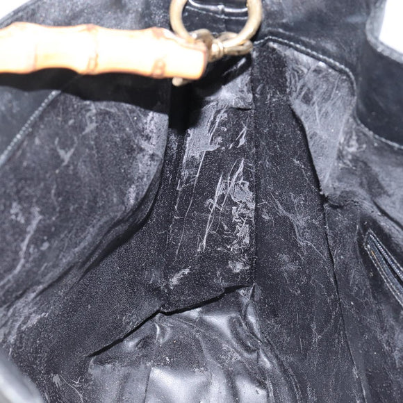 GUCCI Bamboo Hand Bag Leather Black Gold 001 1577 Auth 143300