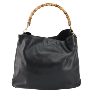 GUCCI Bamboo Hand Bag Leather Black Gold 001 1577 Auth 143300 - 0
