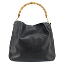 GUCCI Bamboo Hand Bag Leather Black Gold 001 1577 Auth 143300-3