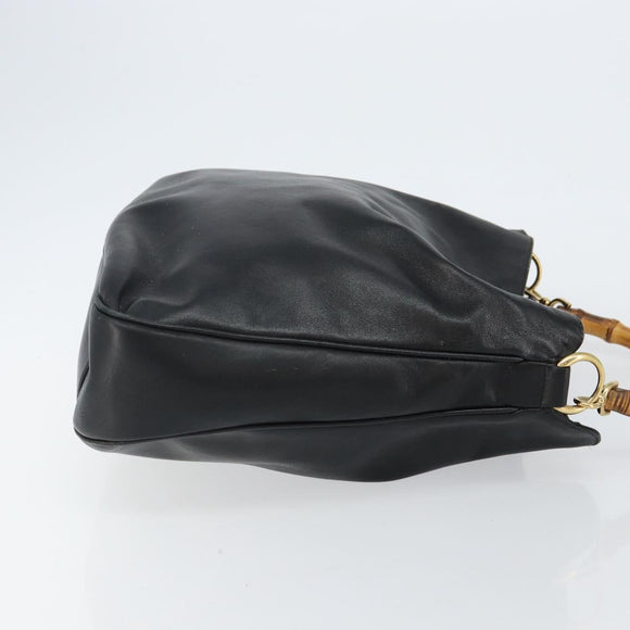 GUCCI Bamboo Hand Bag Leather Black Gold 001 1577 Auth 143300