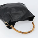 GUCCI Bamboo Hand Bag Leather Black Gold 001 1577 Auth 143300-6