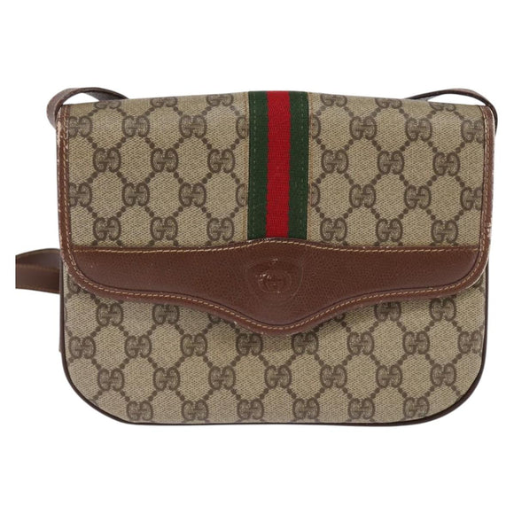 GUCCI GG Supreme Web Sherry Line Bag PVC Beige Gold 001 113 6862 Auth 143301