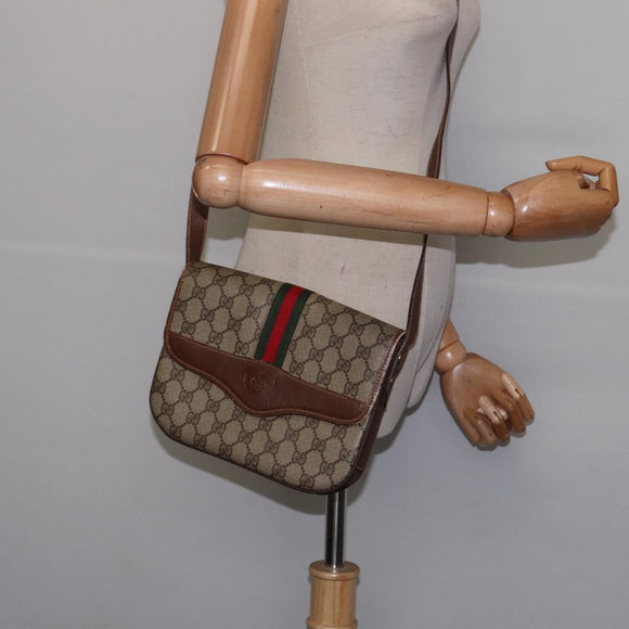 GUCCI GG Supreme Web Sherry Line Bag PVC Beige Gold 001 113 6862 Auth 143301