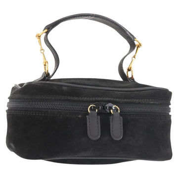 GUCCI Vanity Pouch Suede Black Gold 032 1705 0141 Auth 143303