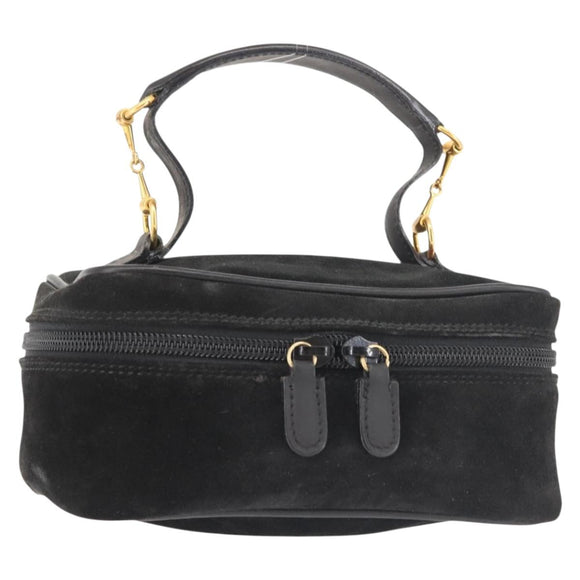 GUCCI Vanity Pouch Suede Black Gold 032 1705 0141 Auth 143303