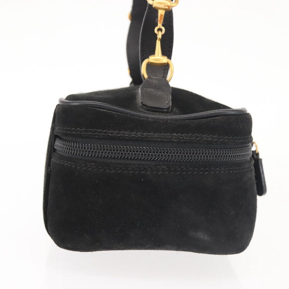 GUCCI Vanity Pouch Suede Black Gold 032 1705 0141 Auth 143303