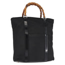 GUCCI Bamboo Hand Bag Nylon Black Silver 000 1998 0508 Auth 143305-1
