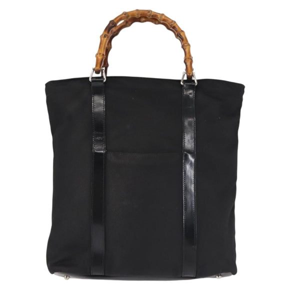 GUCCI Bamboo Hand Bag Nylon Black Silver 000 1998 0508 Auth 143305