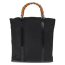 GUCCI Bamboo Hand Bag Nylon Black Silver 000 1998 0508 Auth 143305-2