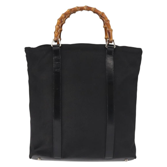 GUCCI Bamboo Hand Bag Nylon Black Silver 000 1998 0508 Auth 143305