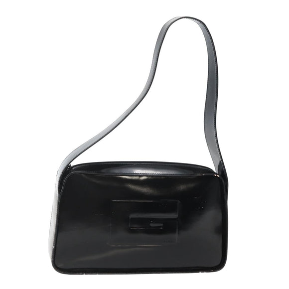 GUCCI Shoulder Bag Enamel Black Silver 001 3031 Auth 143306