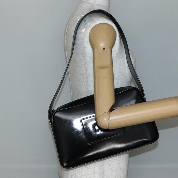 GUCCI Shoulder Bag Enamel Black Silver 001 3031 Auth 143306