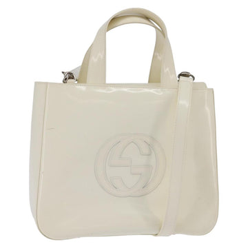 GUCCI Hand Bag Enamel 2way White Silver 001 1013 0504 Auth 143307