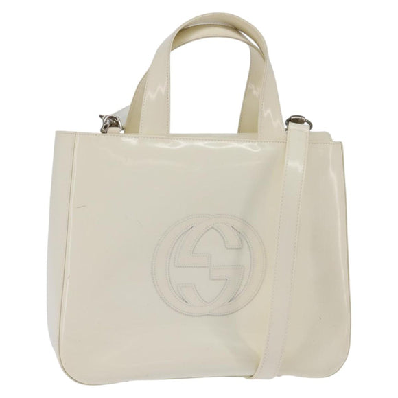 GUCCI Hand Bag Enamel 2way White Silver 001 1013 0504 Auth 143307