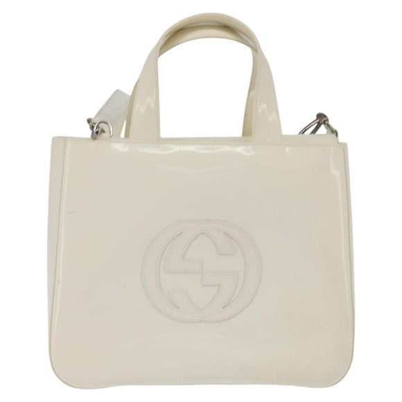 GUCCI Hand Bag Enamel 2way White Silver 001 1013 0504 Auth 143307