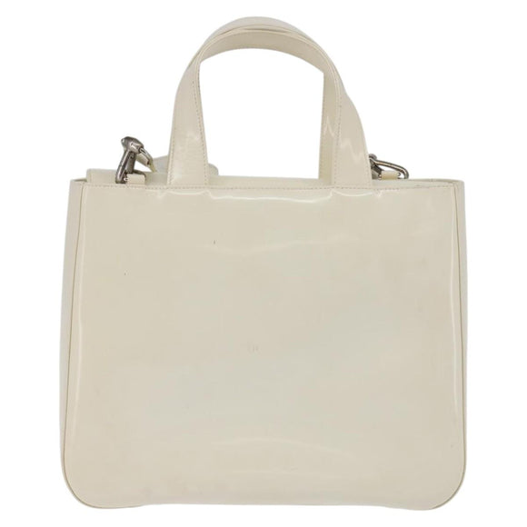 GUCCI Hand Bag Enamel 2way White Silver 001 1013 0504 Auth 143307