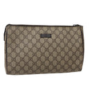 GUCCI GG Supreme Clutch Bag PVC Beige Silver 130653 Auth 143310-1