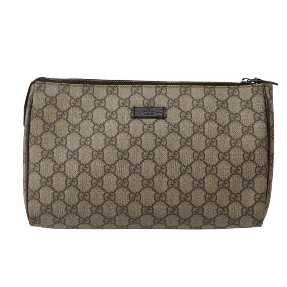GUCCI GG Supreme Clutch Bag PVC Beige Silver 130653 Auth 143310