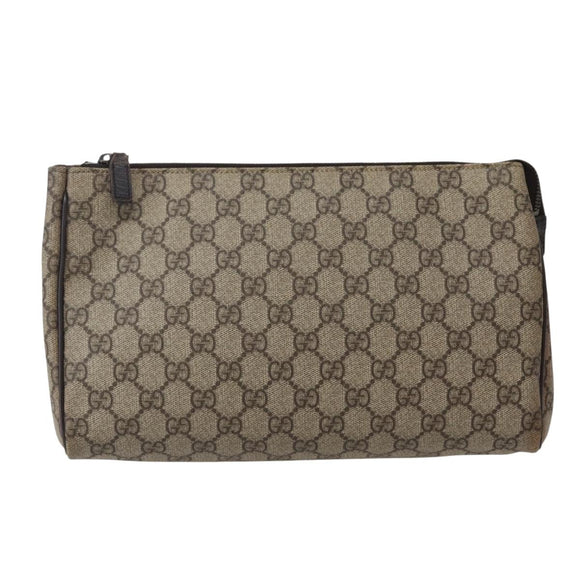 GUCCI GG Supreme Clutch Bag PVC Beige Silver 130653 Auth 143310