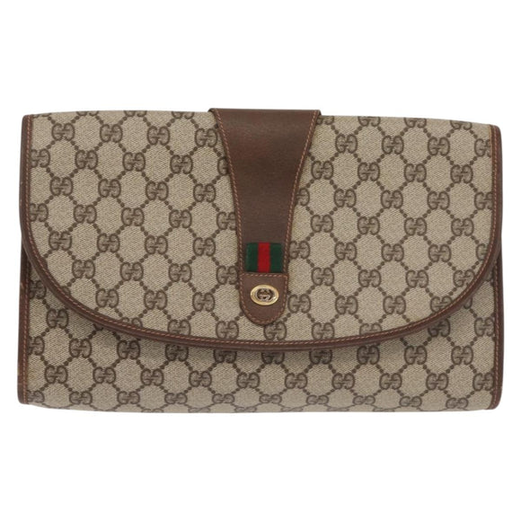GUCCI GG Supreme Web Sherry Line Bag PVC Beige Gold 156 01 031 Auth 143329