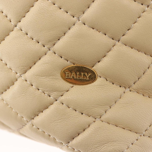 BALLY Shoulder Bag Leather Beige Gold Auth 143330