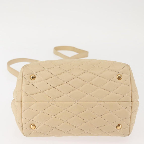 BALLY Shoulder Bag Leather Beige Gold Auth 143330