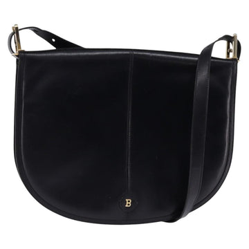 BALLY Shoulder Bag Leather Black Gold Auth 143332