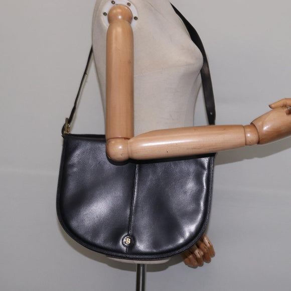 BALLY Shoulder Bag Leather Black Gold Auth 143332