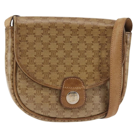 CELINE Macadam Canvas Shoulder Bag PVC Beige Gold Auth 143334