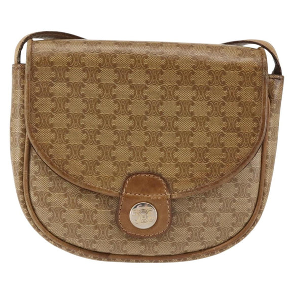 CELINE Macadam Canvas Shoulder Bag PVC Beige Gold Auth 143334