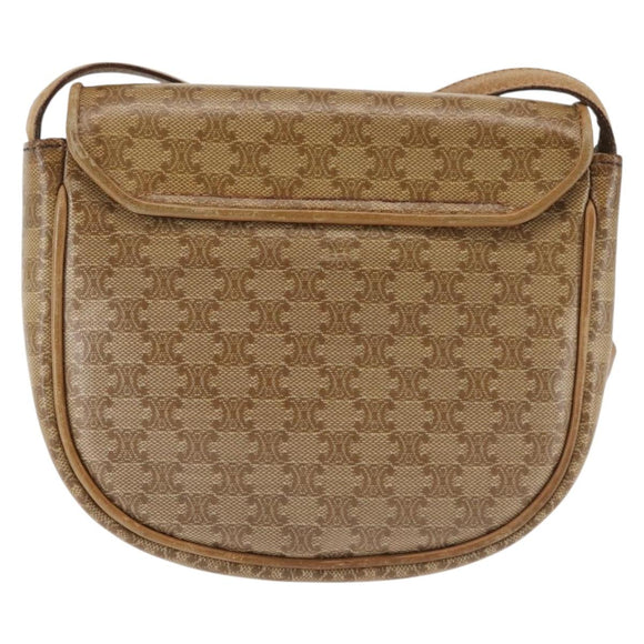 CELINE Macadam Canvas Shoulder Bag PVC Beige Gold Auth 143334
