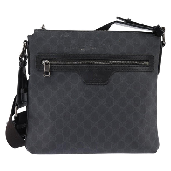 GUCCI GG Supreme Shoulder Bag PVC Leather Black Silver 322279 Auth 143336