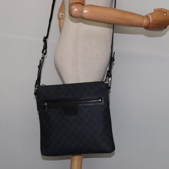 GUCCI GG Supreme Shoulder Bag PVC Leather Black Silver 322279 Auth 143336