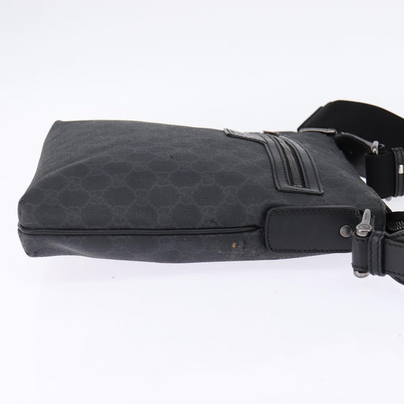 GUCCI GG Supreme Shoulder Bag PVC Leather Black Silver 322279 Auth 143336