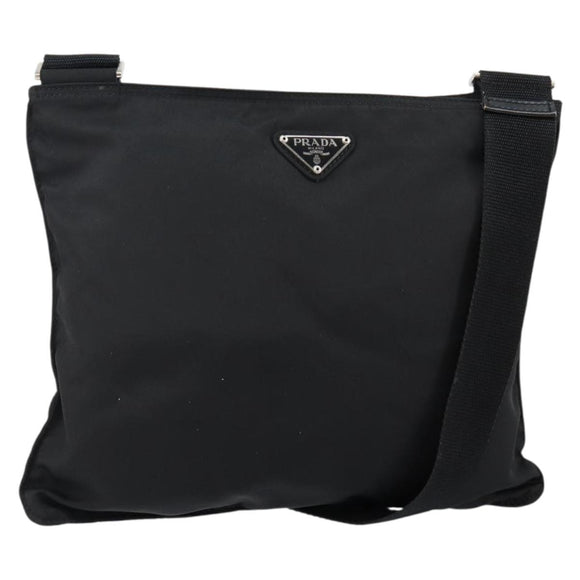 PRADA Shoulder Bag Nylon Black Silver Auth 143341