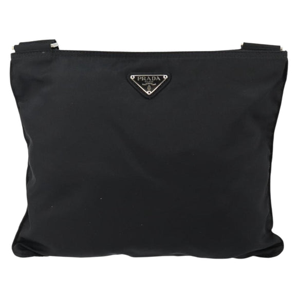 PRADA Shoulder Bag Nylon Black Silver Auth 143341