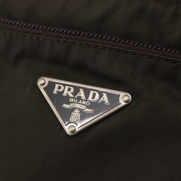 PRADA Shoulder Bag Nylon Khaki Silver Auth 143342